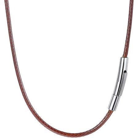 Halskje for menn i brunt flettet kunstig lær, Lmell voks taukjede, Lmell erstatningsgave