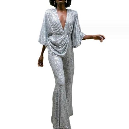 Kvinnors Sexig Sekvensierad Djup V-ringad Strap Jumpsuit