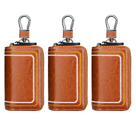 Bilnyckelringsfäste i läder, metallkrok och dragkedja för nyckelring,