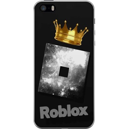 Kompatibelt Mobildeksel til Apple Apple iPhone SE (2016) Minimalistisk svart og sølvfarget Roblox-symbol med gylden krone og luksuriøs gamer-estetik