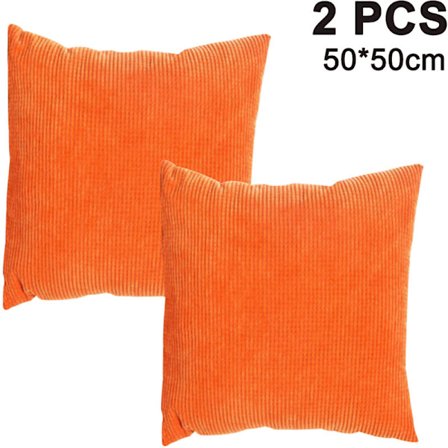 Set med 2 mjuka dekorativa fyrkantiga kuddfodral i manchester, örngott, dekorationer för soffa, bäddsoffa, stol 50 x 50 cm orange