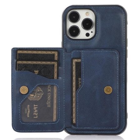 iPhone 13 Pro Max - Leather Coated Case with Card Slots - Blue