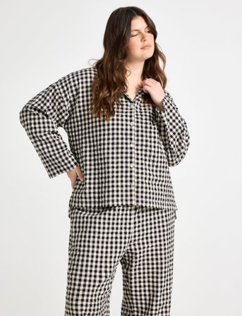 Lindex Pyjama Shirt Seersucker - Black - S