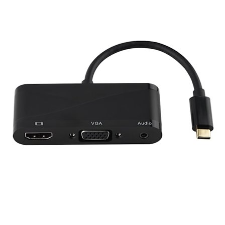 3 i 1 USB-C-omvandlarkabel USB3.1 Typ-C till HDMI VGA 3,5 mm ljudadapter för Macbook Svart