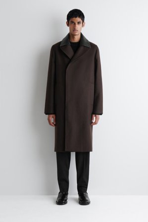 COS Homme Manteau Long En Laine À Col En Cuir in Marron