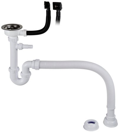 Gelia 3011132201 Vattenlås m. korgventil, bräddavlopp För diskbänk med 1 ho, Inomhusavlopp