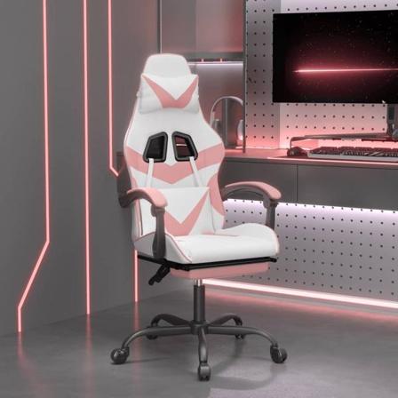 Vidaxl Snurrbar Gamingstol Med Fotstöd Vit Och Rosa Konstläder Rosa