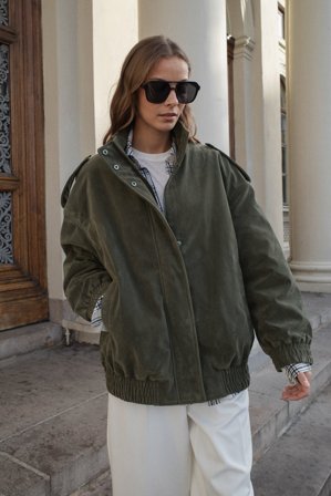 NA-KD Oversize-Jacke aus Kunst-Wildleder - Bomberjacken - Grün - EU 36