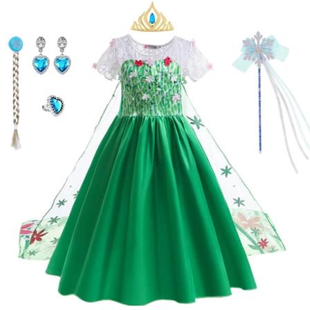 Elsa Klänning Flicka Prinsessa Klänning Cosplay Kostym Klänningar Baby Barnkläder Fantasia Vestidos Grön För Barn green 7-8T (Tag 140)