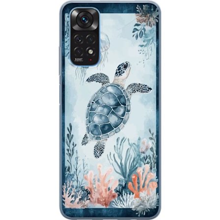 Kompatibel Mobilcover til Xiaomi Redmi Note 11 Akvarel-maleri af en havskildpadde blandt koraller og maneter i et fredeligt blåt undervandsverden