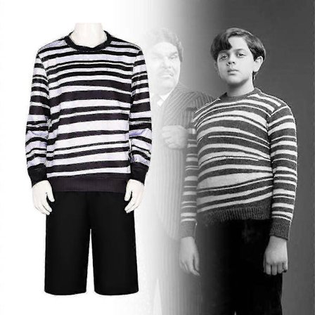 Pugsley Addams Kostyme Gutter Onsdag Kostyme Svart Og Hvit Stripet Skjorte Hals