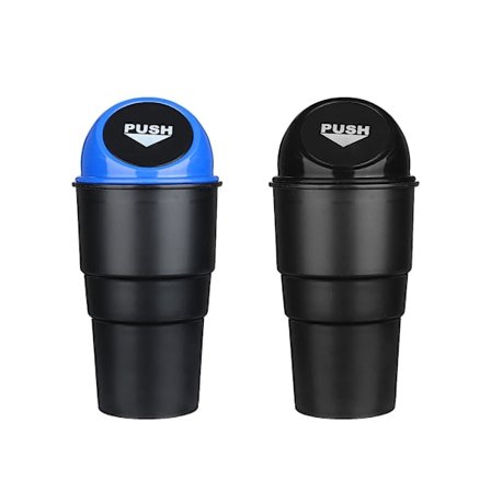 Sæt med 2 Mini Skraldespande til Bil i Plastik - Sort og Blå