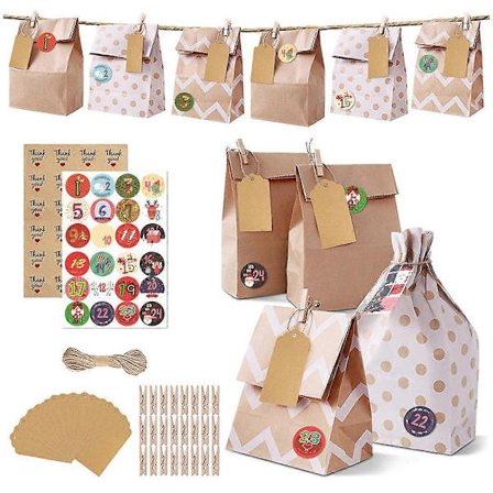 24 dagar Jul Adventskalender Påsar Adventskalender Presentpåsar DIY Set Pappersdekaler Juldekor Ankomstschema