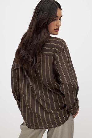 NA-KD Chemise oversize à détail au poignet - Chemises - Brun,Stripe - EU 40