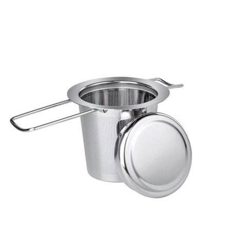 Tesil til løs te fremstillet af 304 rustfrit stål - Tesil til kop, te filter rustfrit stål med låg og foldbare håndtag - fintmasket si