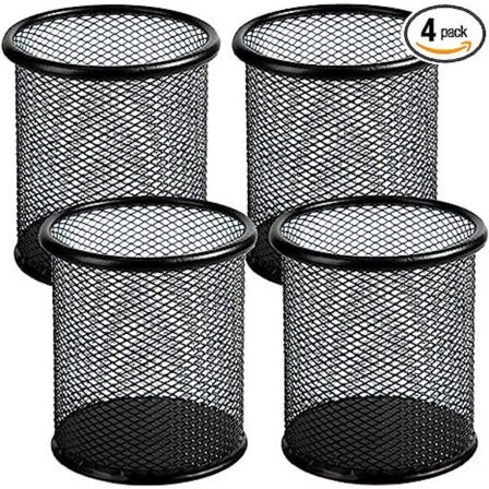 4-pakker trådnet blyantholder metal pen kop skrivebord pen organizer etui blyantkrukke sort til kontor hjem (sort)