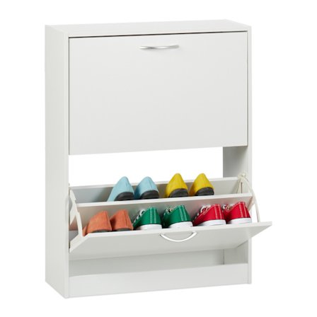 Tilaa säästävä valkoinen kenkäkaappi säädettävillä hyllyillä