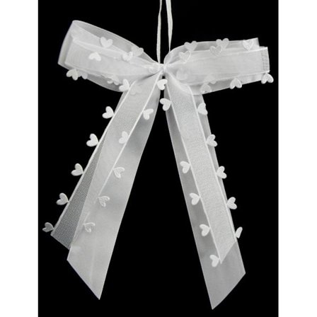 30 hvide rosetter med hjerter til bryllups- og brudebiler - Tull og