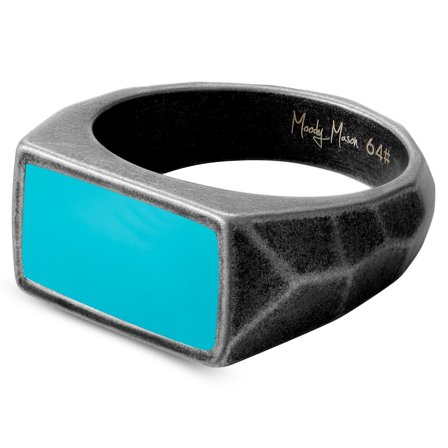 Jax Turquoise & Grey Stainless Steel Signet Ring for Men - Signet rings