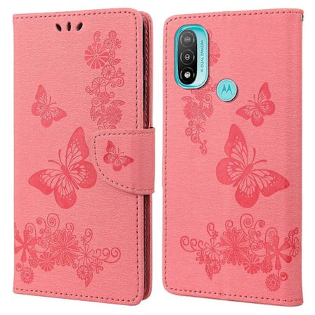 Motorola Moto E20/E30/E40 -älypuhelimen kuori, painetut suuret perhoset, nahkainen kännykän lompakkokotelo, jalustalla