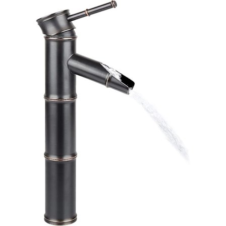 Vintage Antik Mässing Full Koppar Bambu Blandare Kran Tvättställ Kran, Koppar, 3 Leder Bryta Mun (Svart)