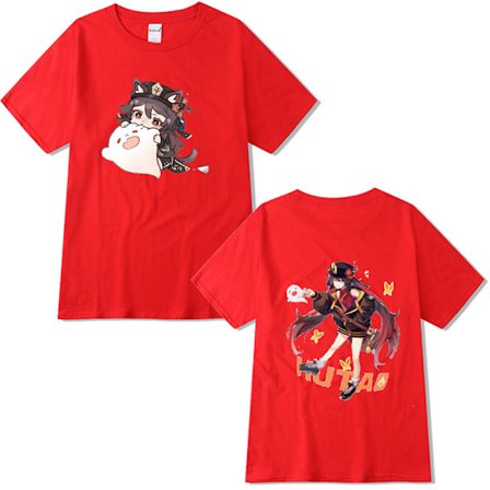 Genshin Impact Walnut T-shirt Par T-shirt röd