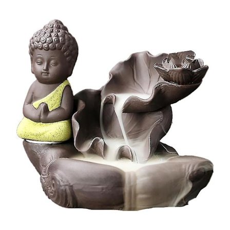 Liten Rök Bakflöde Rökelsepinnehållare Maitreya Buddha Staty Porslin Vattenfall Rökelsebrännare Hem D