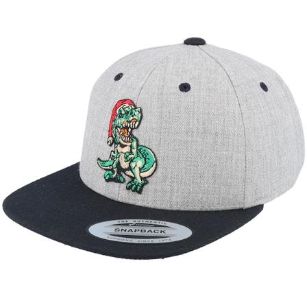 Kiddo Cap - Kids Dino T-rex Santa Heather Grey/Black Snapback Snapback Grey Cap - @ Hatstore