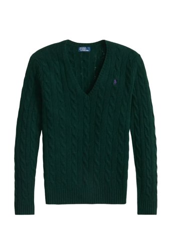 Polo Ralph Lauren | Cable-Knit Wool-Cashmere V-Neck Sweater | S