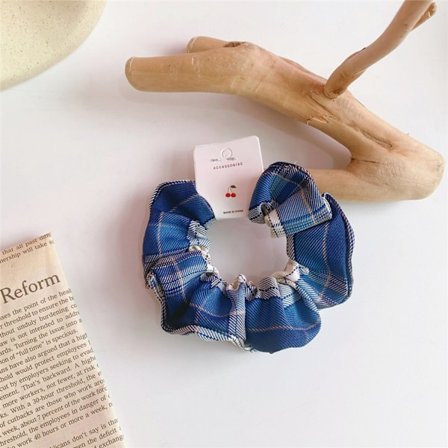 6 stk Hodebånd Hårbånd Hårstrikker Rutete Stoff Hårstrikker med Hestehale Hårtau Elegante Store Tarm Hårstrikker----Mørkeblå Rutete