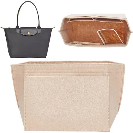 Opbevaringstaske med hylde - beige, foret indvendig lomme til bærbar, 26 x