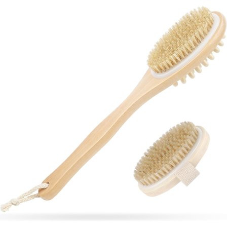 Ryggskrubber, 2 stk. Dobbeltsidig kroppsbørste med langt håndtak og badebørste for menn og kvinner - Eksfolierer huden, stimulerer blodsirkulasjonen
