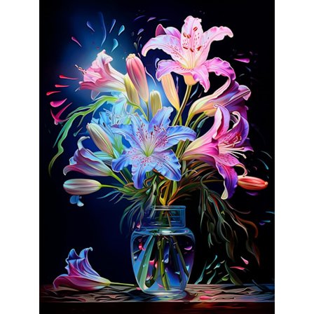 Diamantmålningssatser för vuxna - DIY Blomdiamantmålningssats, 5D Blomvas Diamantkonstsatser Full Drill Rhinestones