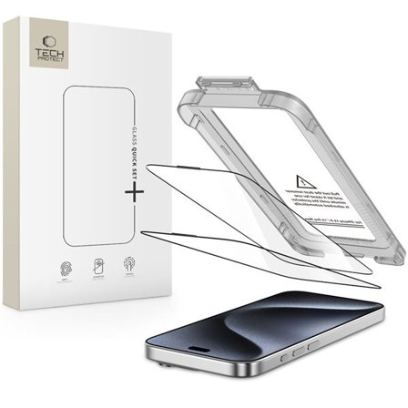 Tech-Protect Quick Set+ 2-pack härdat glas för iPhone 15 Pro - svart