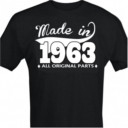 Svart T-shirt med design - Made in 1963 - All original parts