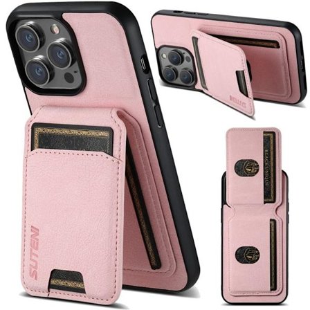 SUTENI iPhone 15 Pro MagSafe Wallet Case - Pink