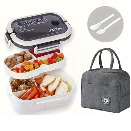 1200 ml madkasse med usynligt håndtag, udstyret med en hvid køletaske