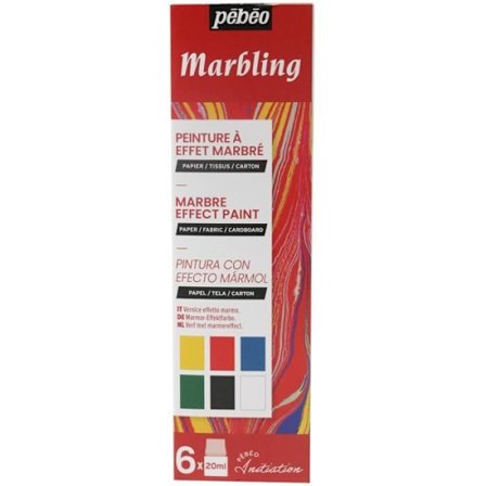 Initieringslåda - PEBEO - Marmoreringsfärg - 6 krukor à 20 ml - Marmorerad effekt - Ekonomiskt kit