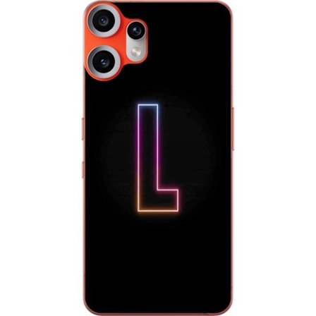 Yhteensopiva Puhelinkuori Nothing Nothing CMF Phone 2 Pro Minimaalinen neonkirjain L pehmeästi vaihtuvassa värivalossa mustaa taustaa vasten, puhdas