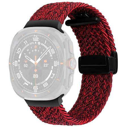 Samsung Galaxy Watch Ultra 47mm flätat armband magnetiskt vikbart spänne klockarmband - Svart + Röd