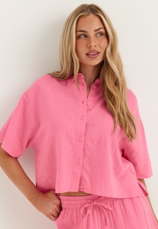VERO MODA - Vmlinn 2/4 SHORT SHIRT WVN NOOS - Pink Cosmos