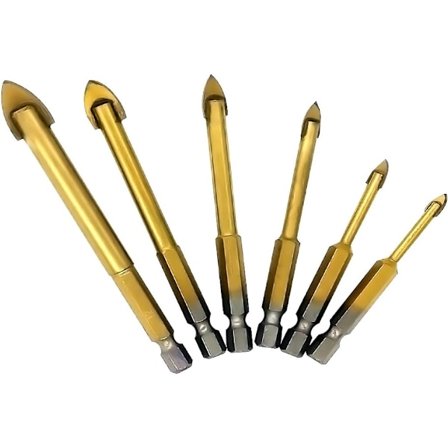 4-12 mm glasborr set 6 st, titanbelagd volfram