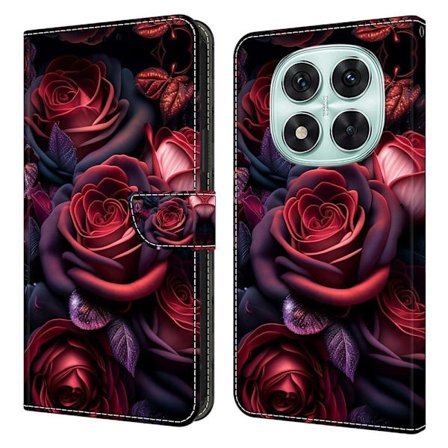 Xiaomi Redmi Note 14 Pro 5G Etui med pung Mønster print Stand Leather Flip Phone Cover - Sort Rose