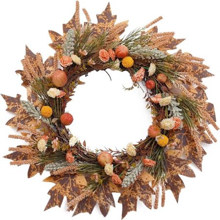Efterårs Kunstig Maple Leaf Dørkrans Med Græskar, Fire Sæsoner