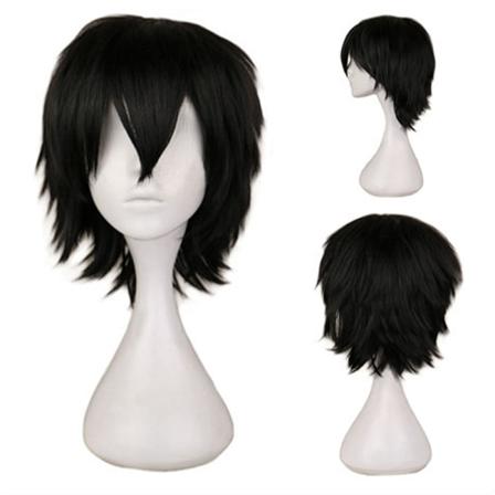 Miesten ja naisten lyhyt suora hiussuikale peruukki Lämpökestävä Synteettinen Musta