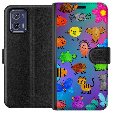 Kompatibel Tegnebogsetui til Motorola Moto G73 Little Scribble Friends