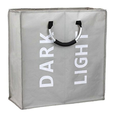 Stor sammenleggbar vaskekurv med 2 seksjoner for soverom, stoff