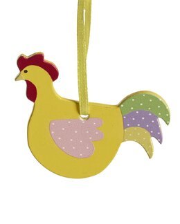 Hengende hane i tre Gul