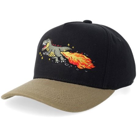 Kiddo Cap - Svart adjustable Keps - Kids Fire Flying T-rex Black/Dark Olive Brim A-frame Adjustable @ Hatstore