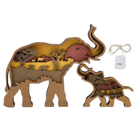 Elefant Statue Bokstræ Mekanisk Gravering Sikker Holdbar Fint Detaljer Elefant Dekoration Med Lys Til Kontor Soveværelse